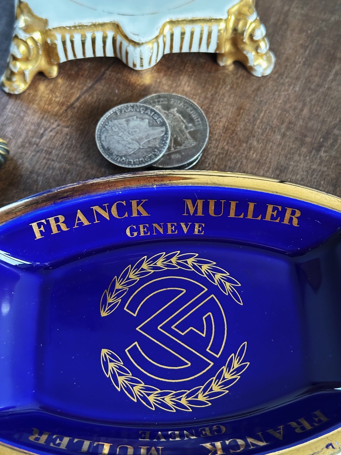 Cendrier Franck Muller Genève bleu roi vintage