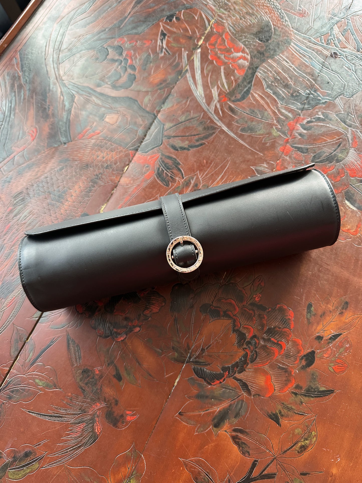 Étui, marmotte Bulgari en cuir noir