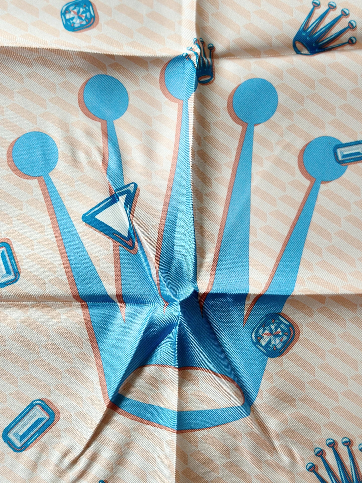 Foulard Gavroche Rolex en soie – Rose saumon & bleu