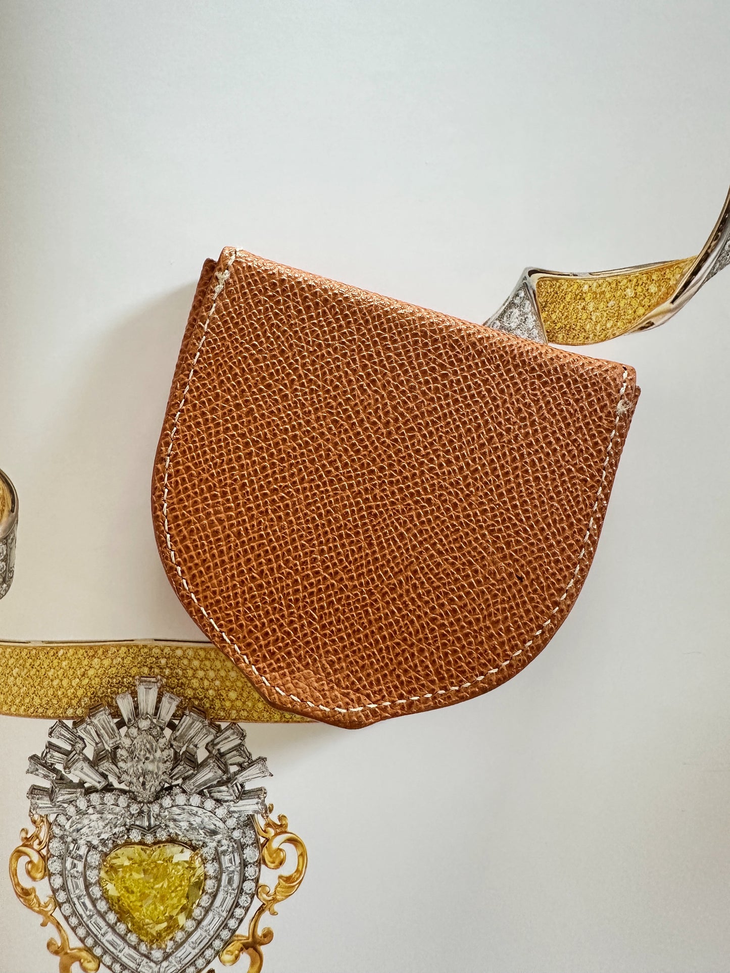 Porte-monnaie Rolex en cuir grainé camel