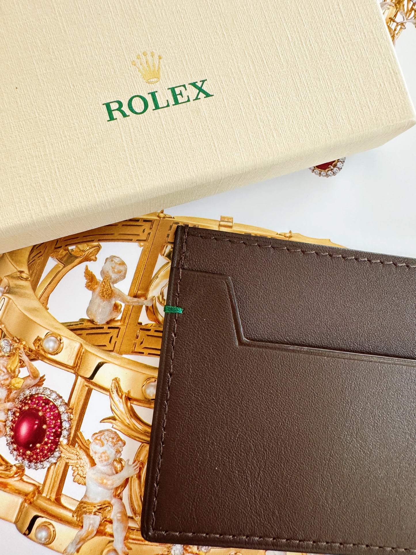 Porte-carte Rolex en cuir marron