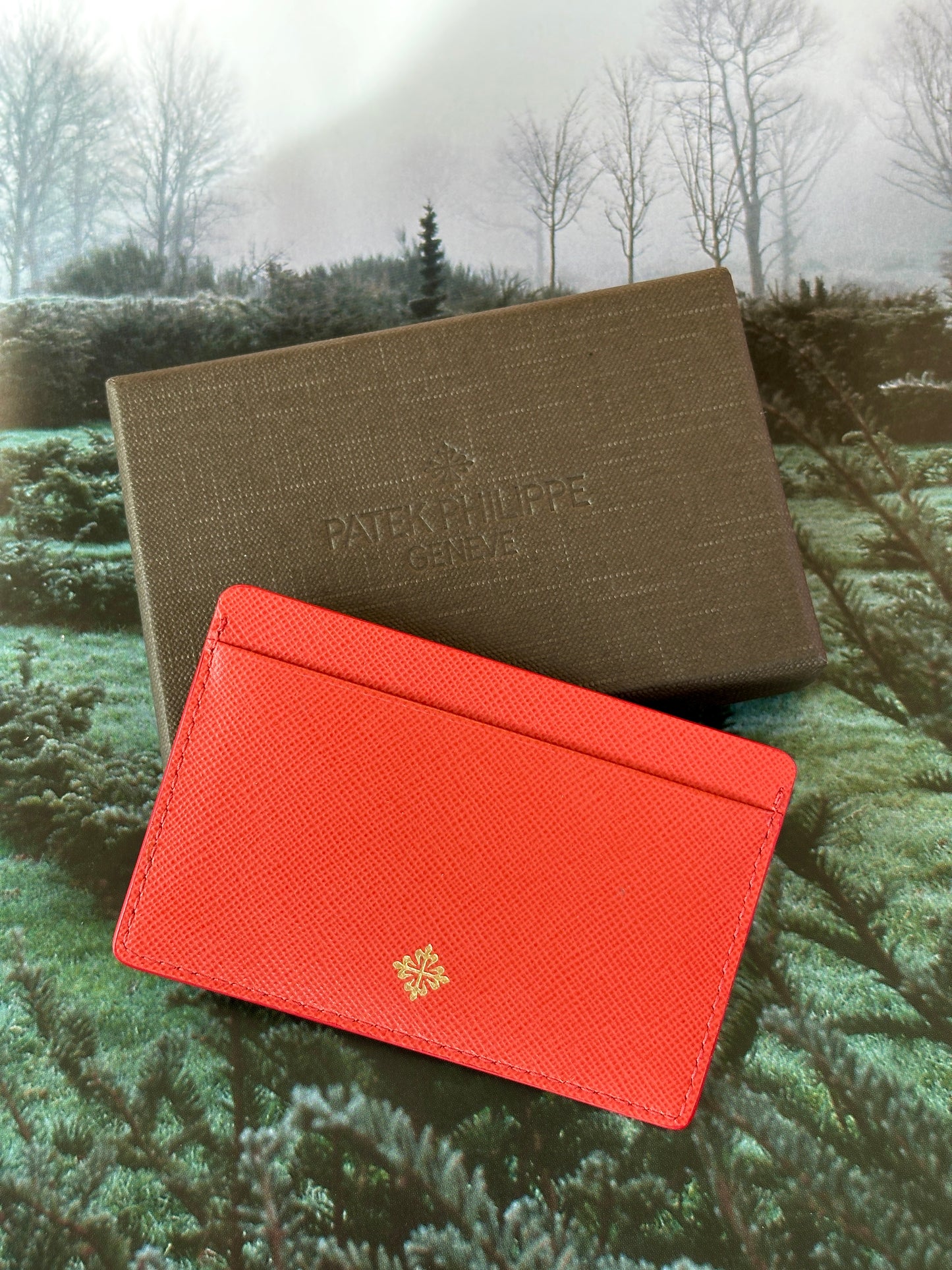 Patek Philippe card holder in orange textured leather – New with box