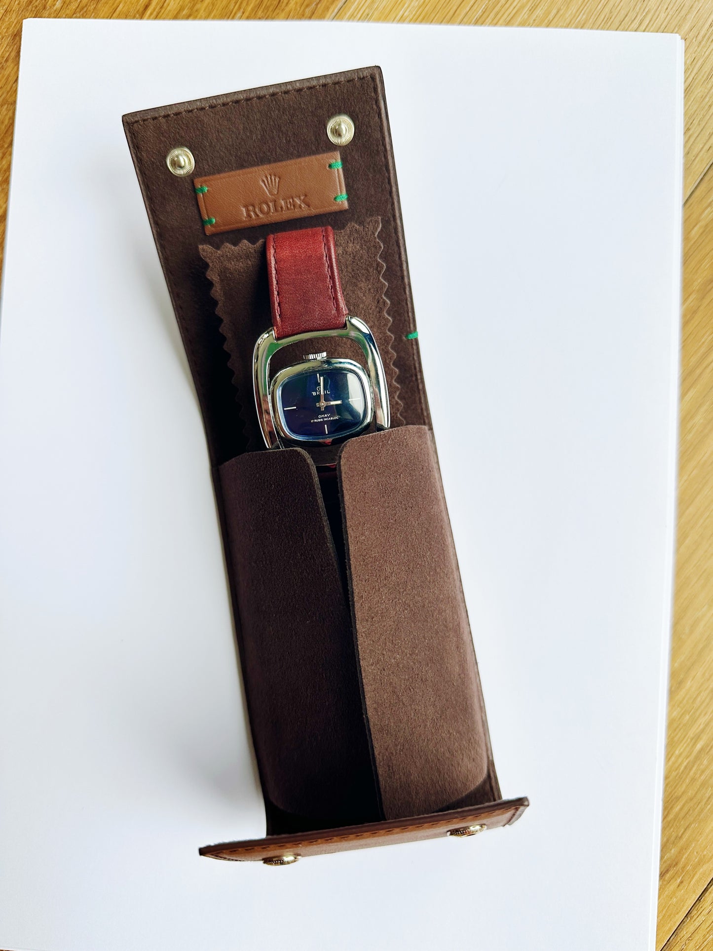Rolex Marmot watch case in smooth hazelnut brown leather