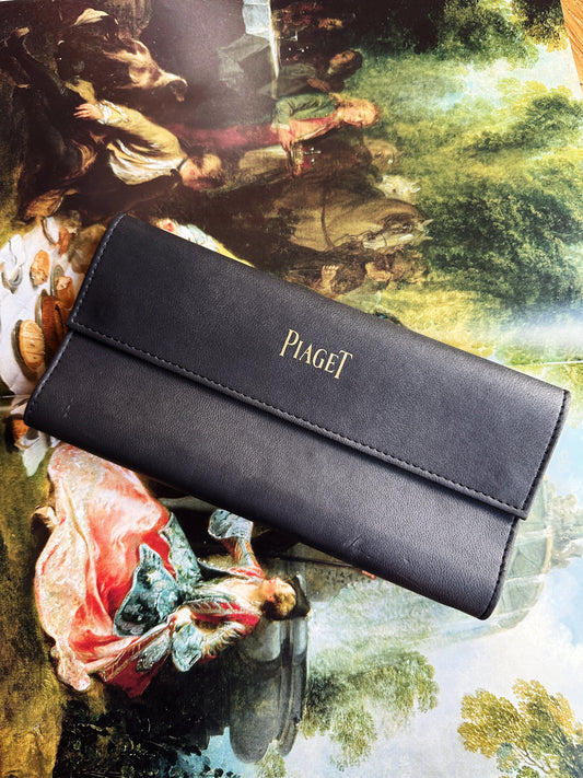 Piaget black leather jewelry case, watch case and watch