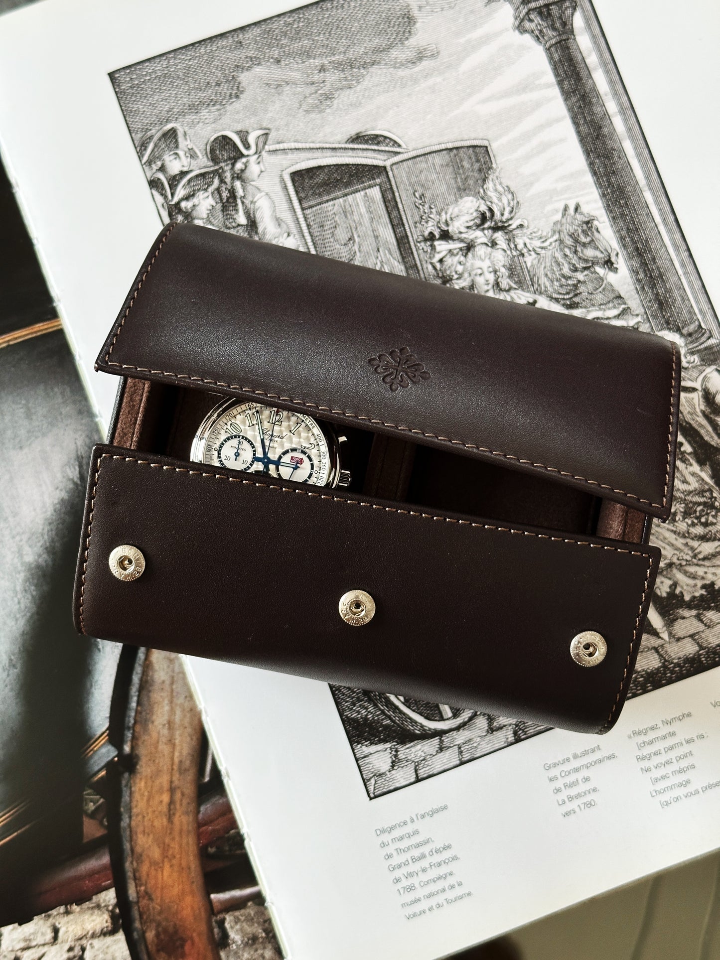 Étui de voyage Patek Philippe deux montres en cuir marron