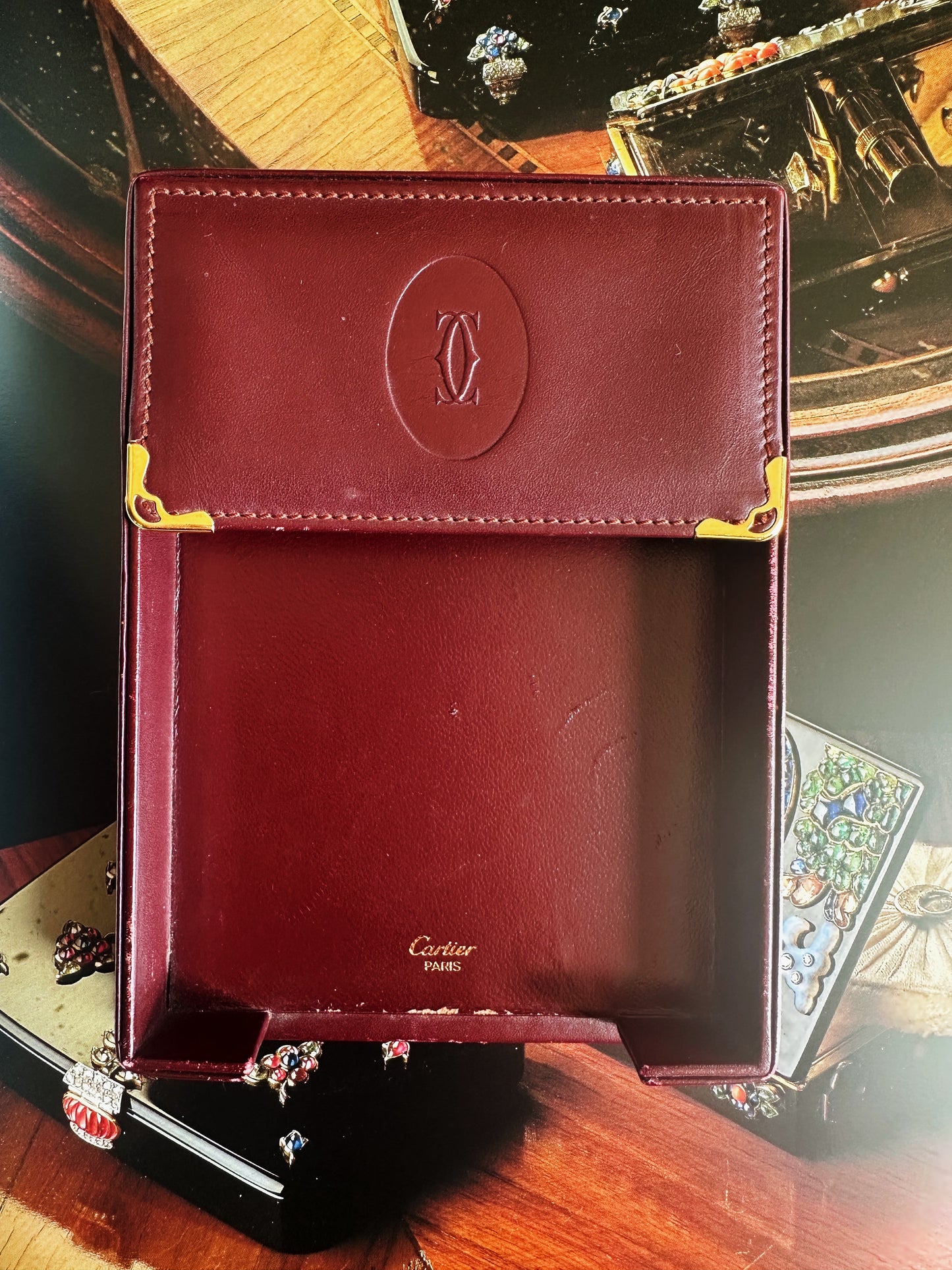 Porte-bloc-notes Must de Cartier vintage en cuir bordeaux