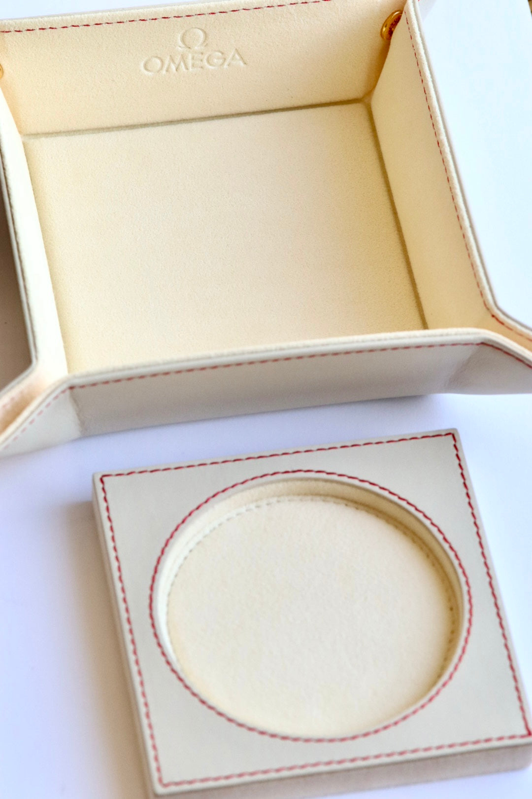 Omega cream leather valet tray 