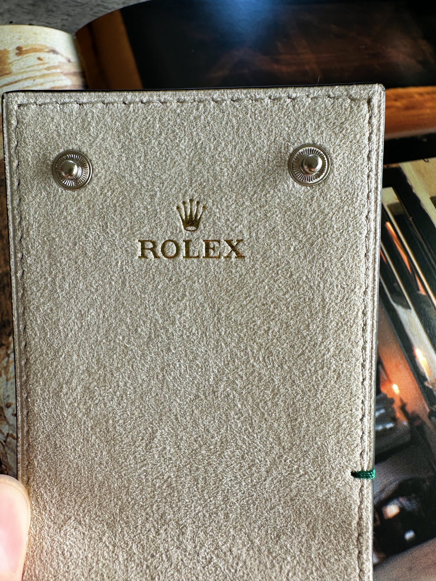 Rolex case, marmot-shaped pouch, in taupe grained leather