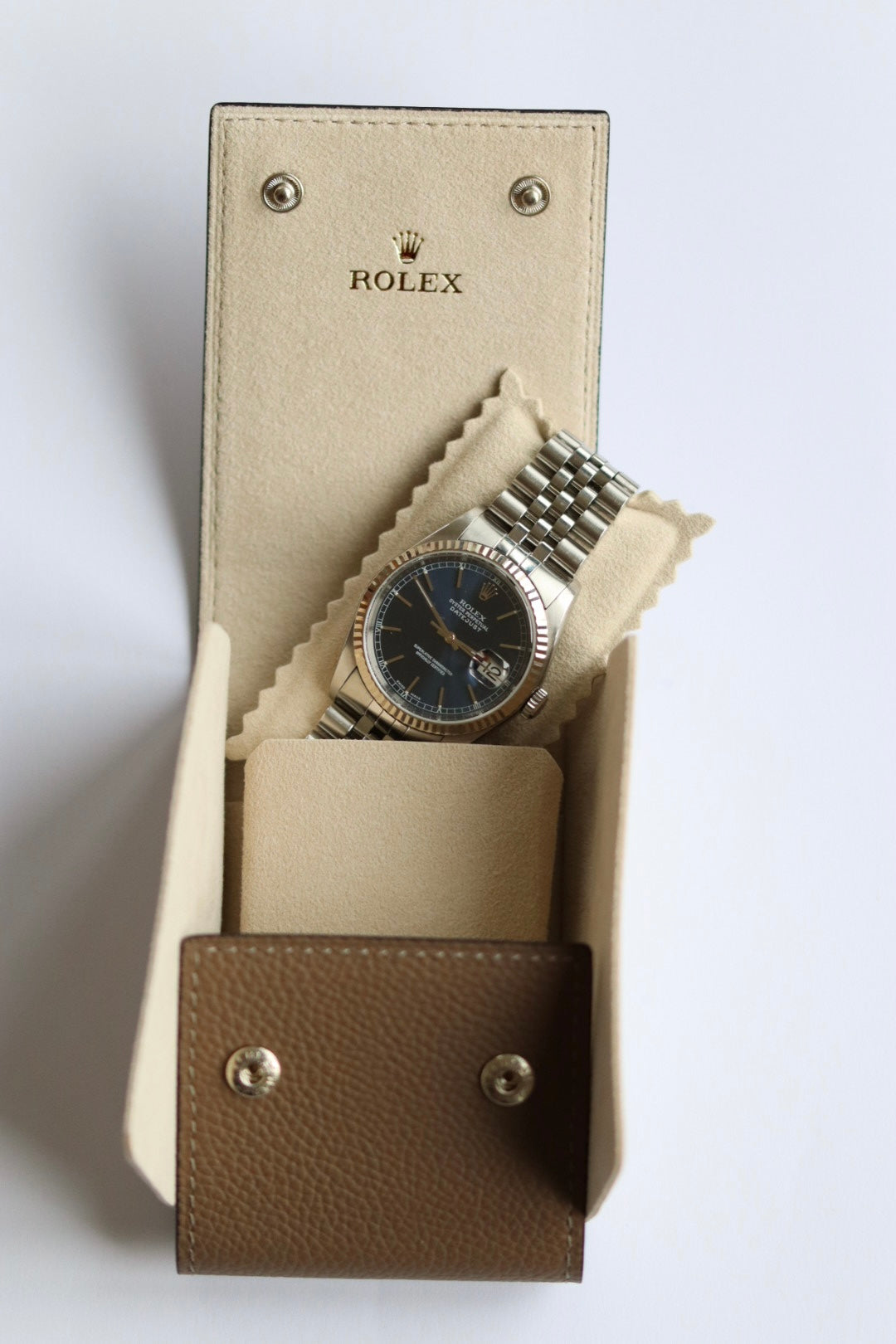 Étui, Marmotte Rolex pour montre en cuir grainé taupe