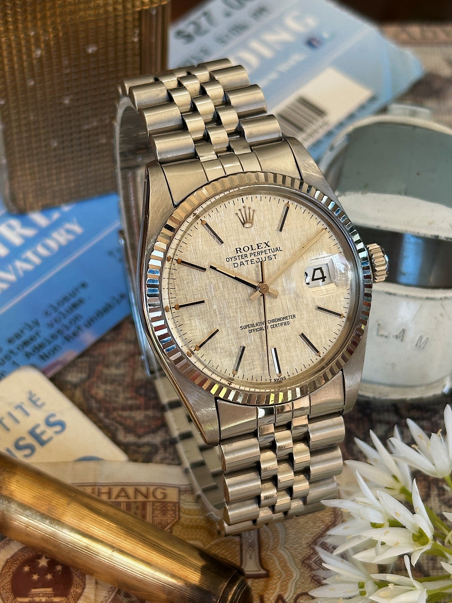 Rolex Datejust 16014 Cadran Linen Tritium sur Jubilee  de 1984