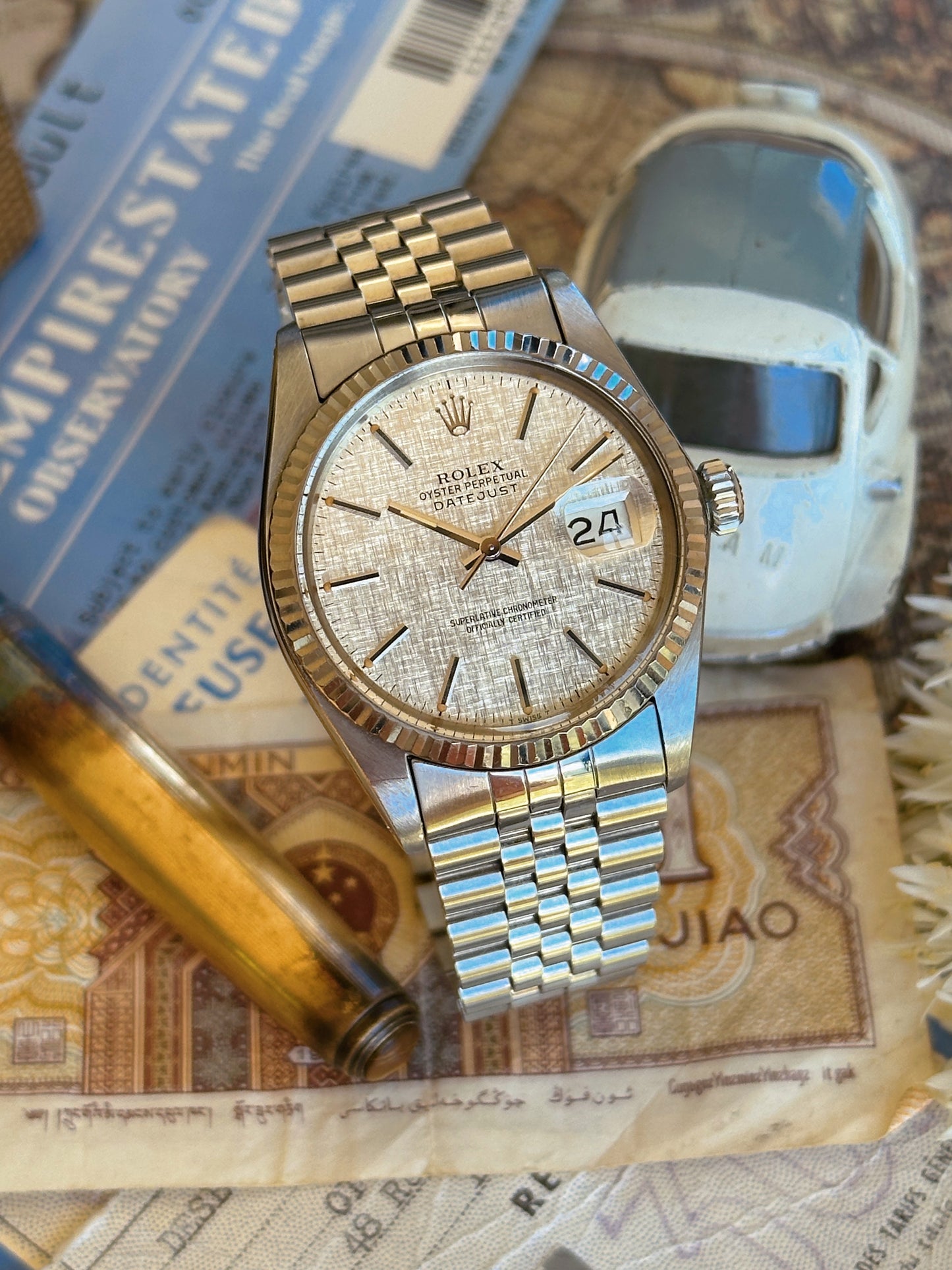 Rolex Datejust 16014 Cadran Linen Tritium sur Jubilee  de 1984