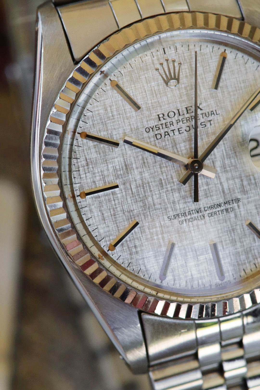Rolex Datejust 16014 Cadran Linen Tritium sur Jubilee  de 1984