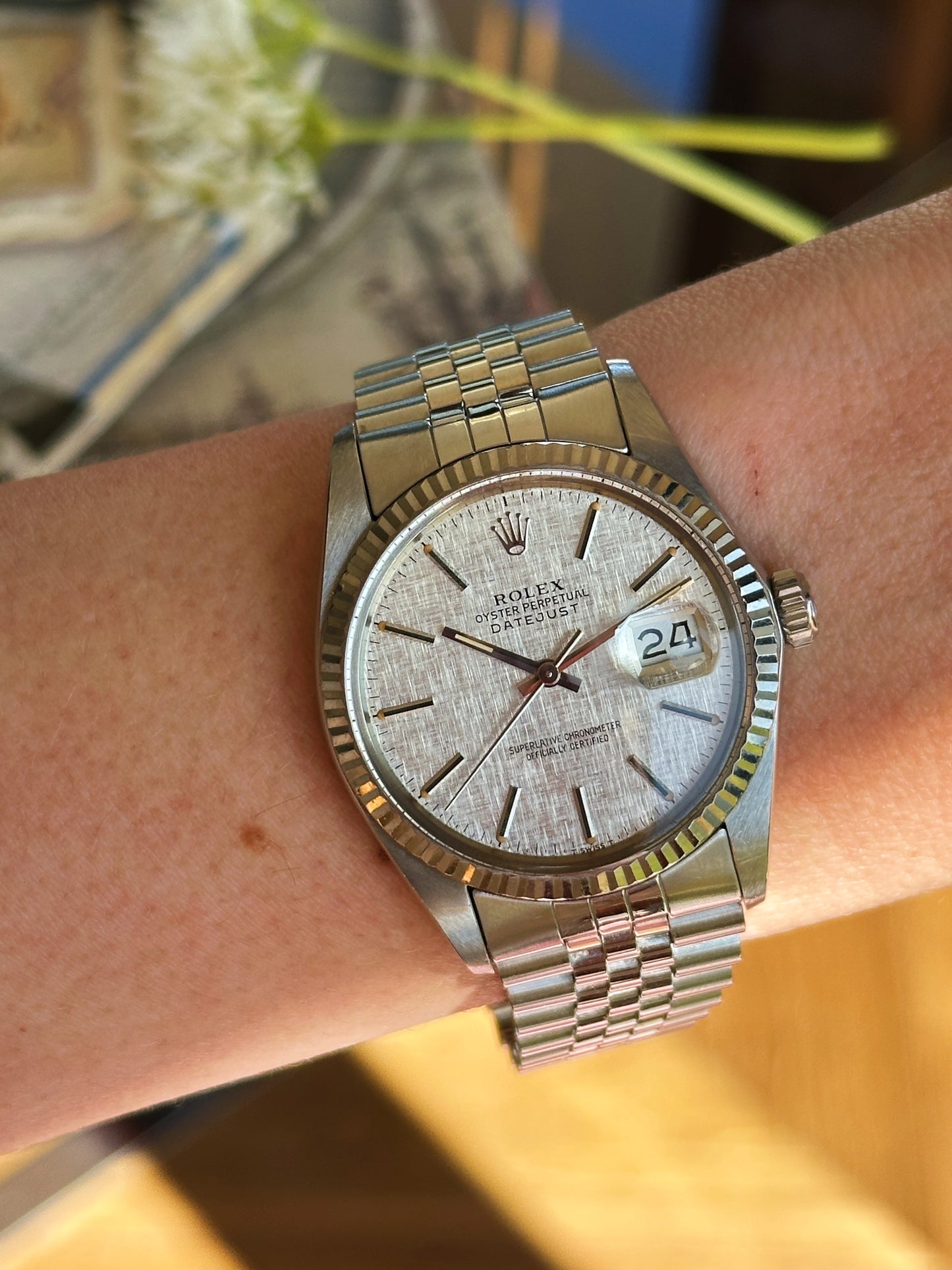 Rolex Datejust 16014 Cadran Linen Tritium sur Jubilee  de 1984