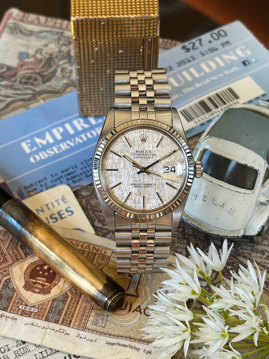 Rolex Datejust 16014 Cadran Linen Tritium sur Jubilee  de 1984