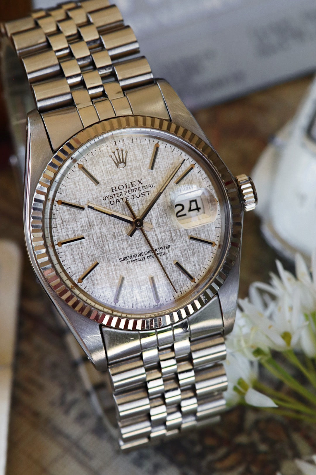 Rolex Datejust 16014 Cadran Linen Tritium sur Jubilee  de 1984