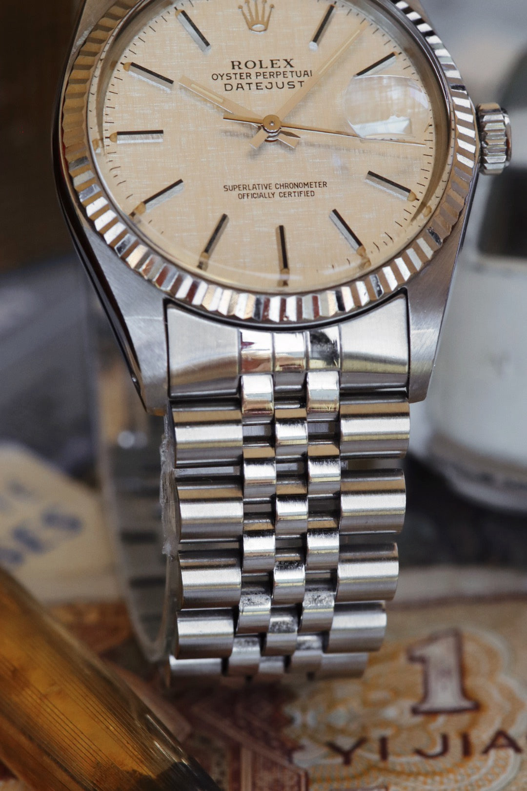 Rolex Datejust 16014 Cadran Linen Tritium sur Jubilee  de 1984