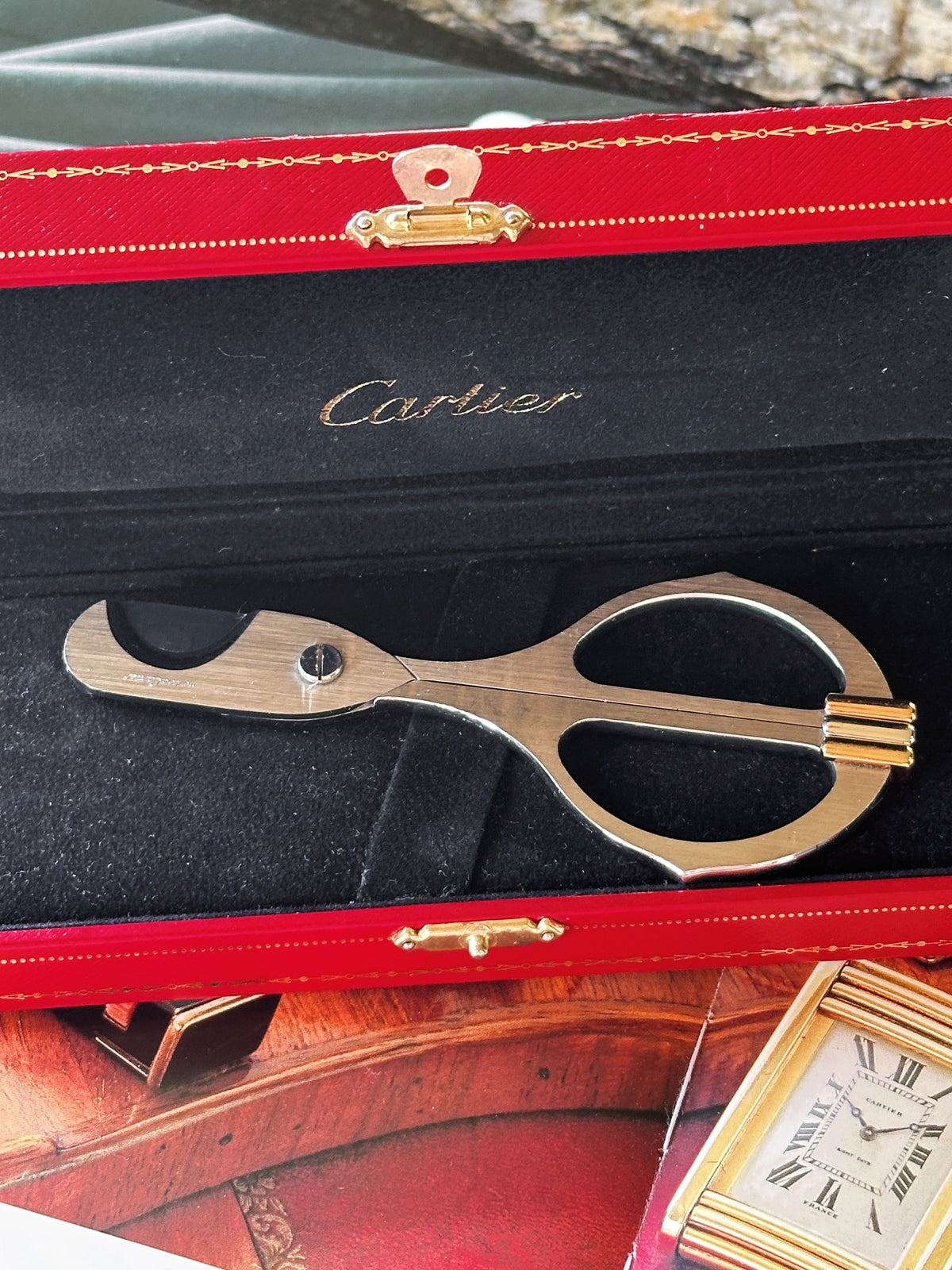 Coupe-cigare Cartier Trinity – Ciseaux trois ors – Boîte & sac Cartier